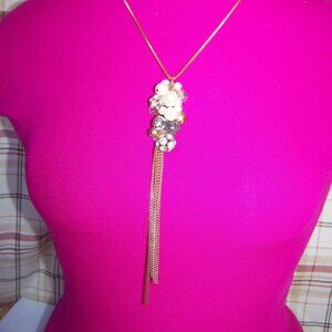 Gold Bead Cluster Tassel Necklace